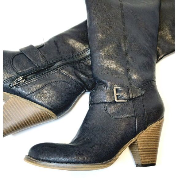 MIA Farley Over The Knee Heeled Boots Solid Black Buckle Accent Side Zip Sz 6.5 - Picture 10 of 11